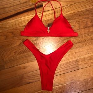 Red high leg bikini